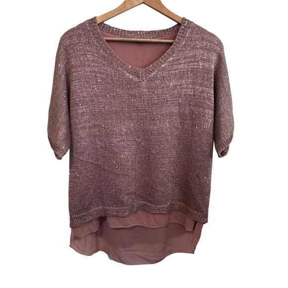 Sioni Pink Layered Sequin Knit Top Women’s Medium - Picture 1 of 6